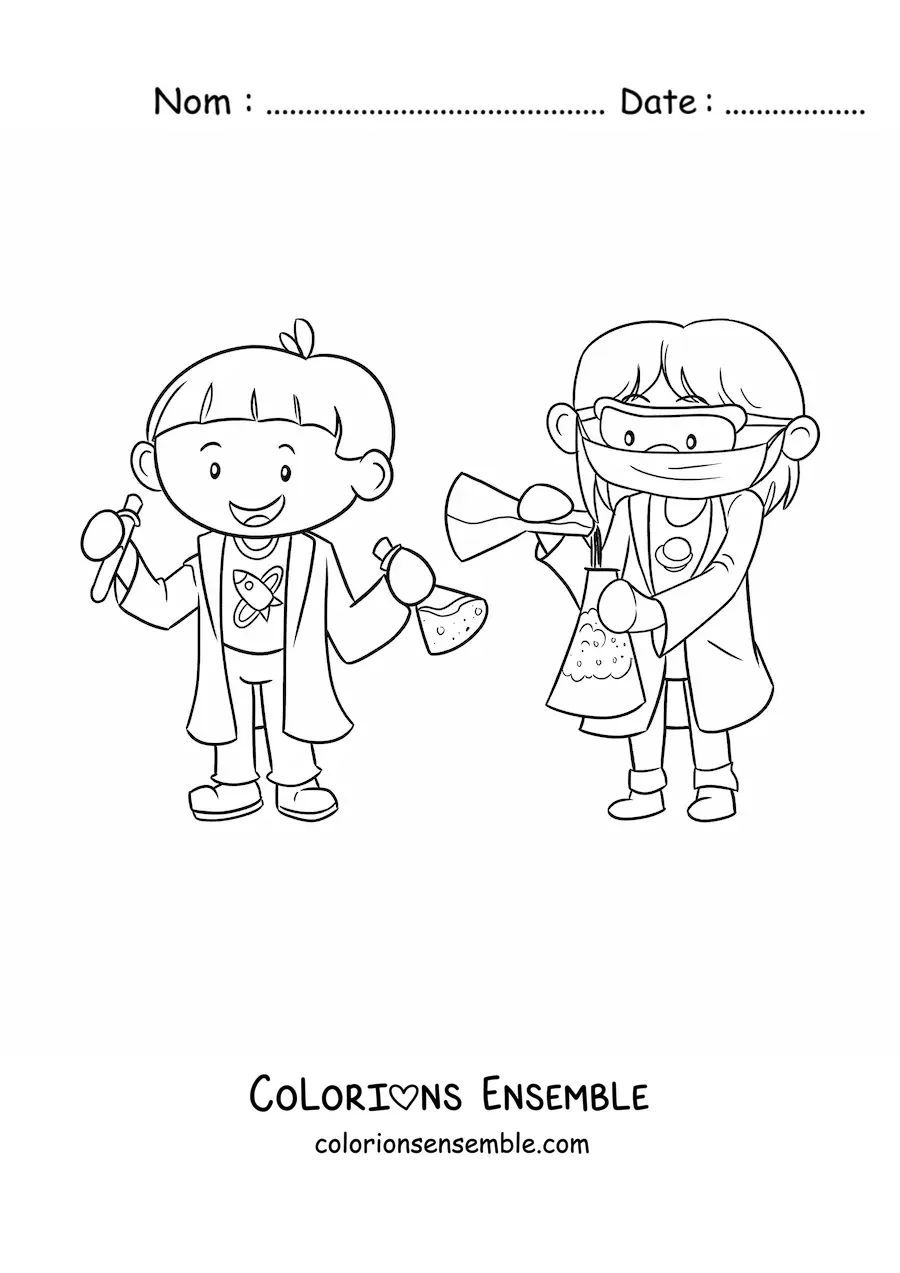 Coloriage de scientifiques kawaii en dessin animé