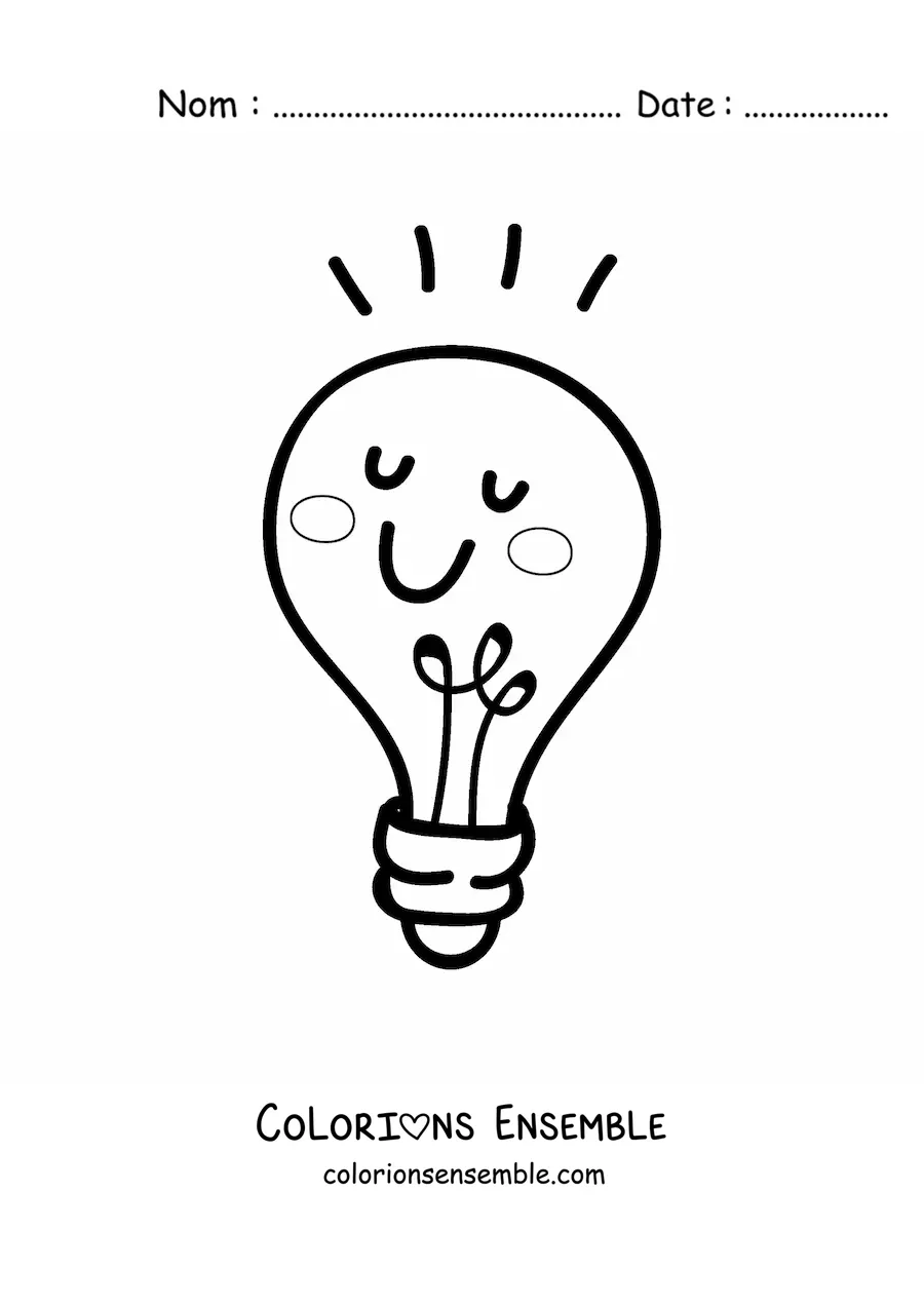 Coloriage d'une ampoule kawaii qui s'allume grâce à l'effet photoélectrique