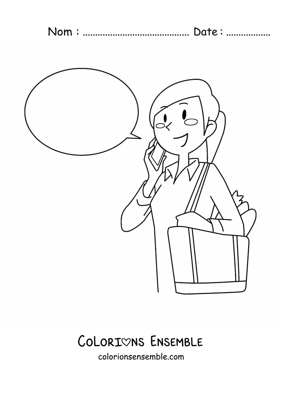 Coloriage d'une femme qui parle au téléphone portable
