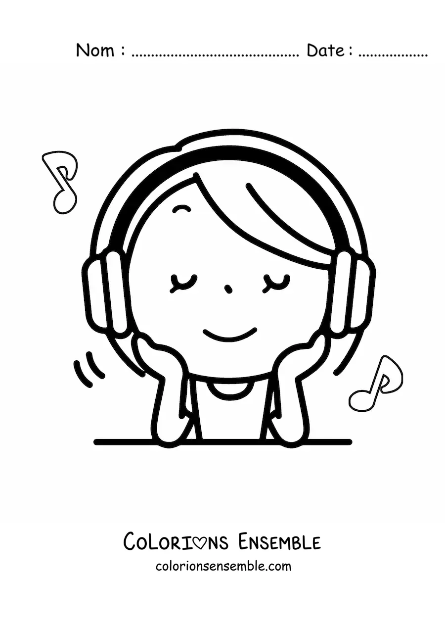 Coloriage d'une fille qui écoute de la musique