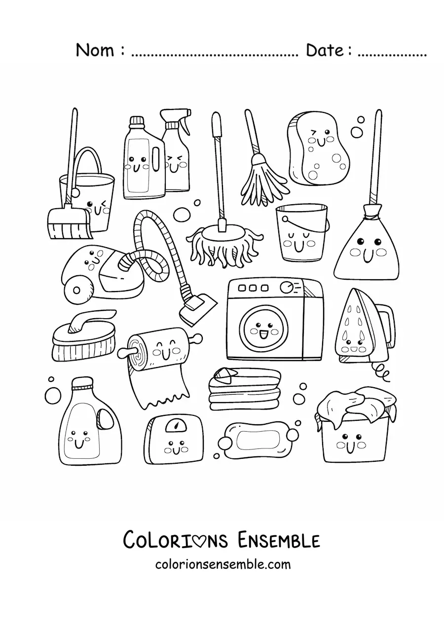Coloriage d'articles de nettoyage kawaii