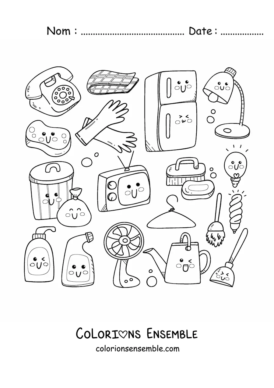 Coloriage d'objets de ménage kawaii