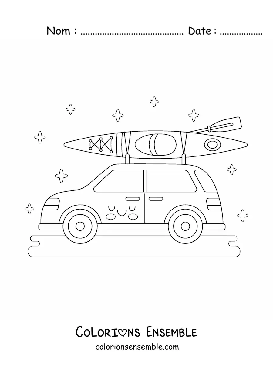 Coloriage d'une voiture kawaii en balade
