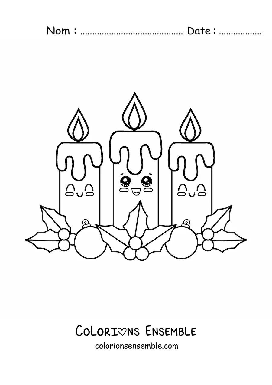 Coloriage de bougies de l'Avent kawaii