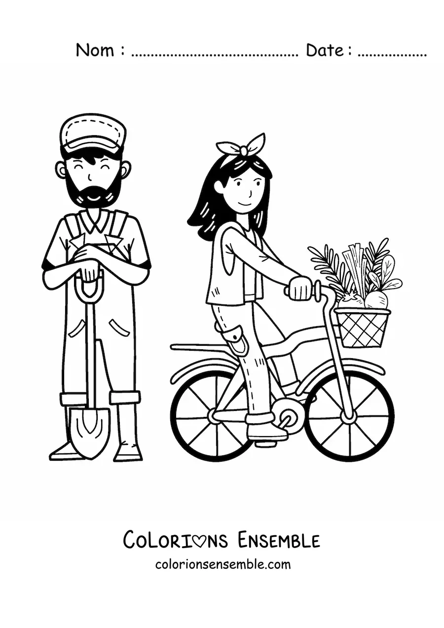 Coloriage d’un couple de fermiers kawaii