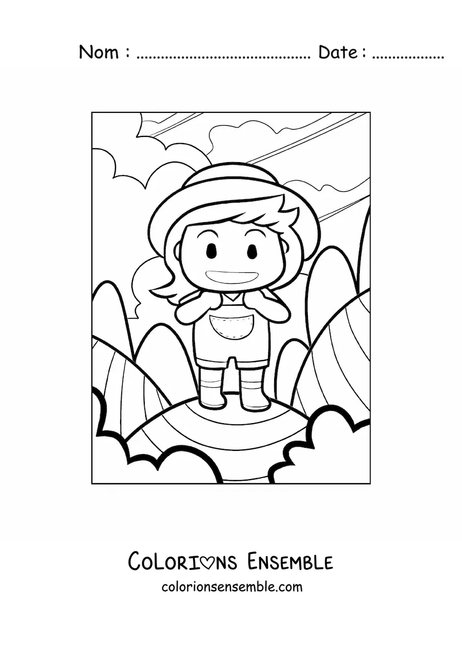 Coloriage d’une fermière kawaii en caricature