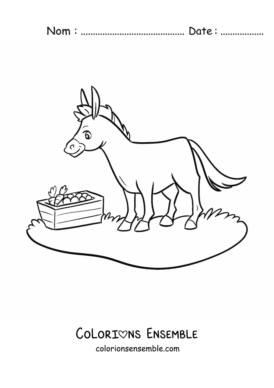 Coloriage d’un âne kawaii en train de manger
