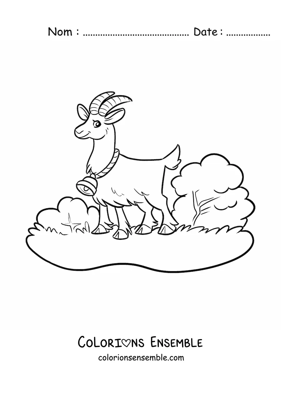 Coloriage d’une chèvre kawaii avec une cloche