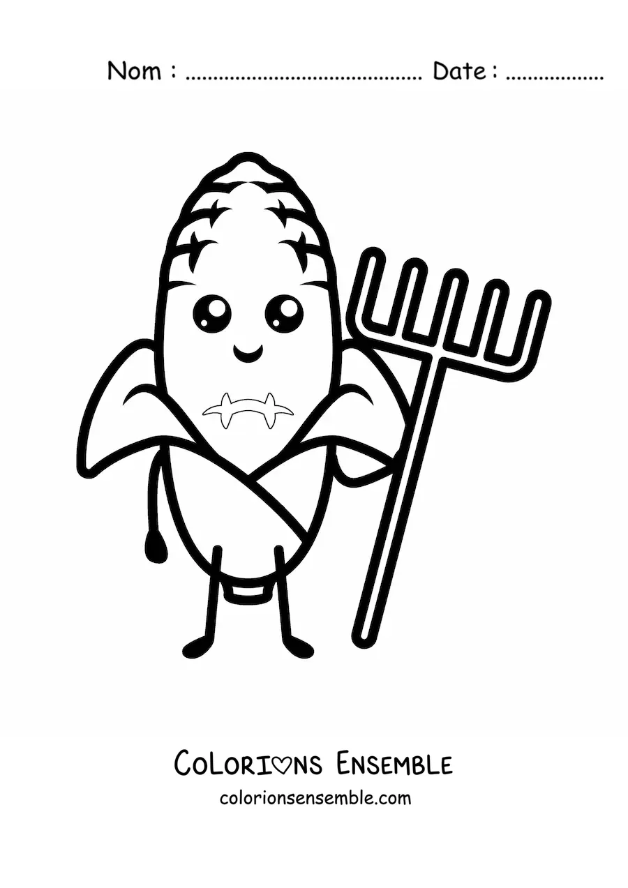 Coloriage d’un maïs fermier kawaii animé