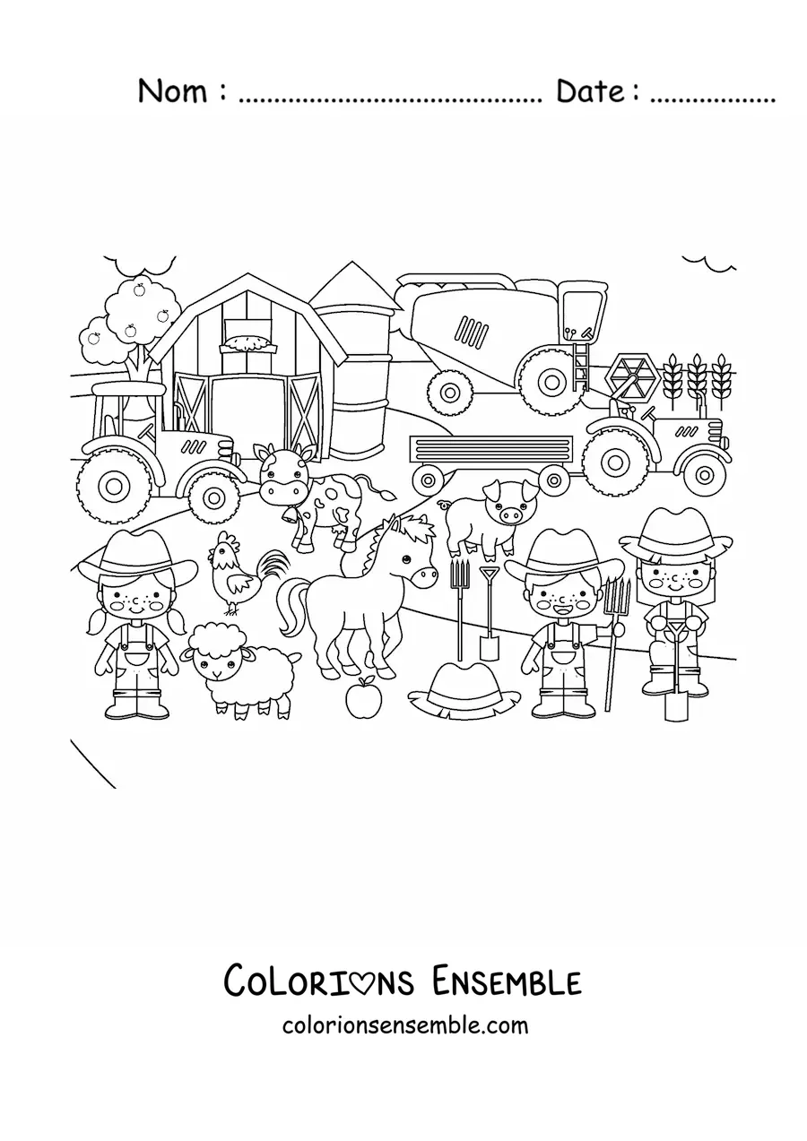 Coloriage d’une ferme kawaii