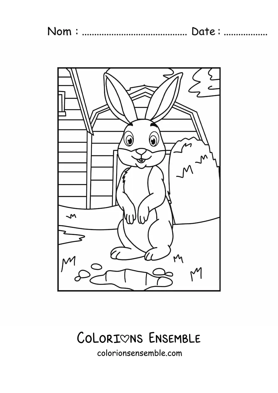 Coloriage d’un lapin animé à la ferme