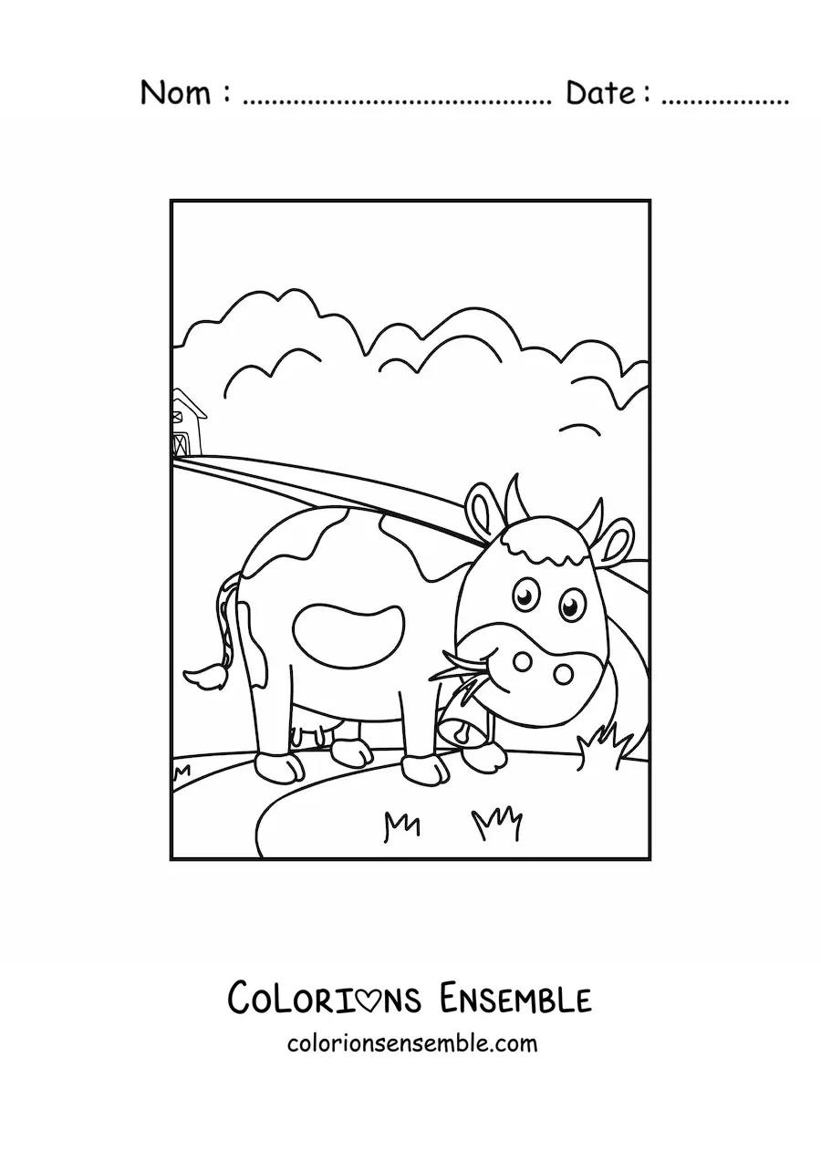 Coloriage d’une vache animée en train de brouter