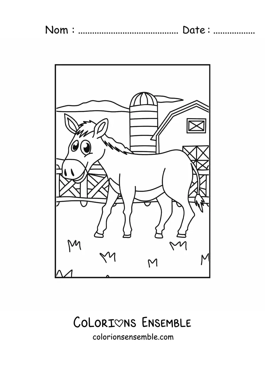 Coloriage d’un âne animé à la ferme