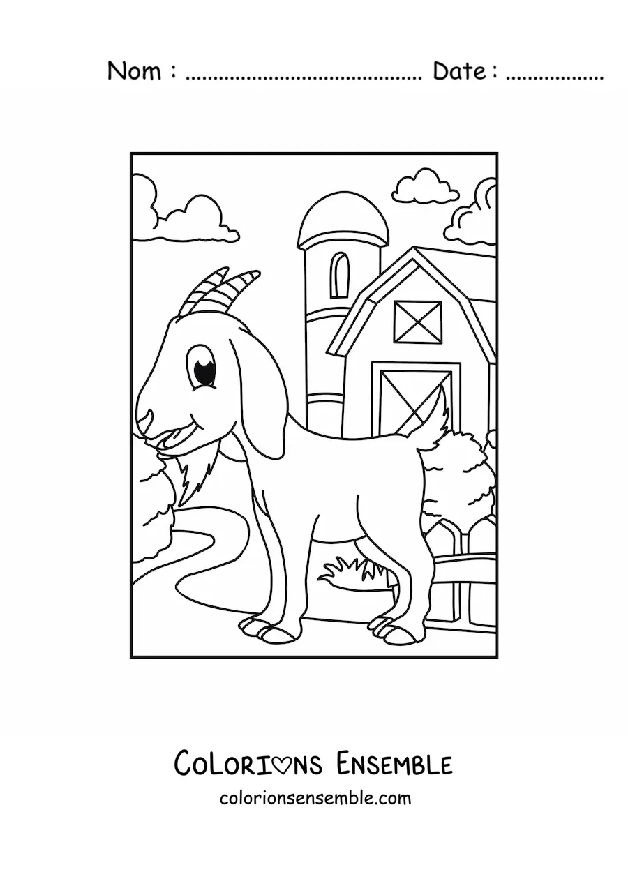 Coloriage d’une chèvre animée à la ferme