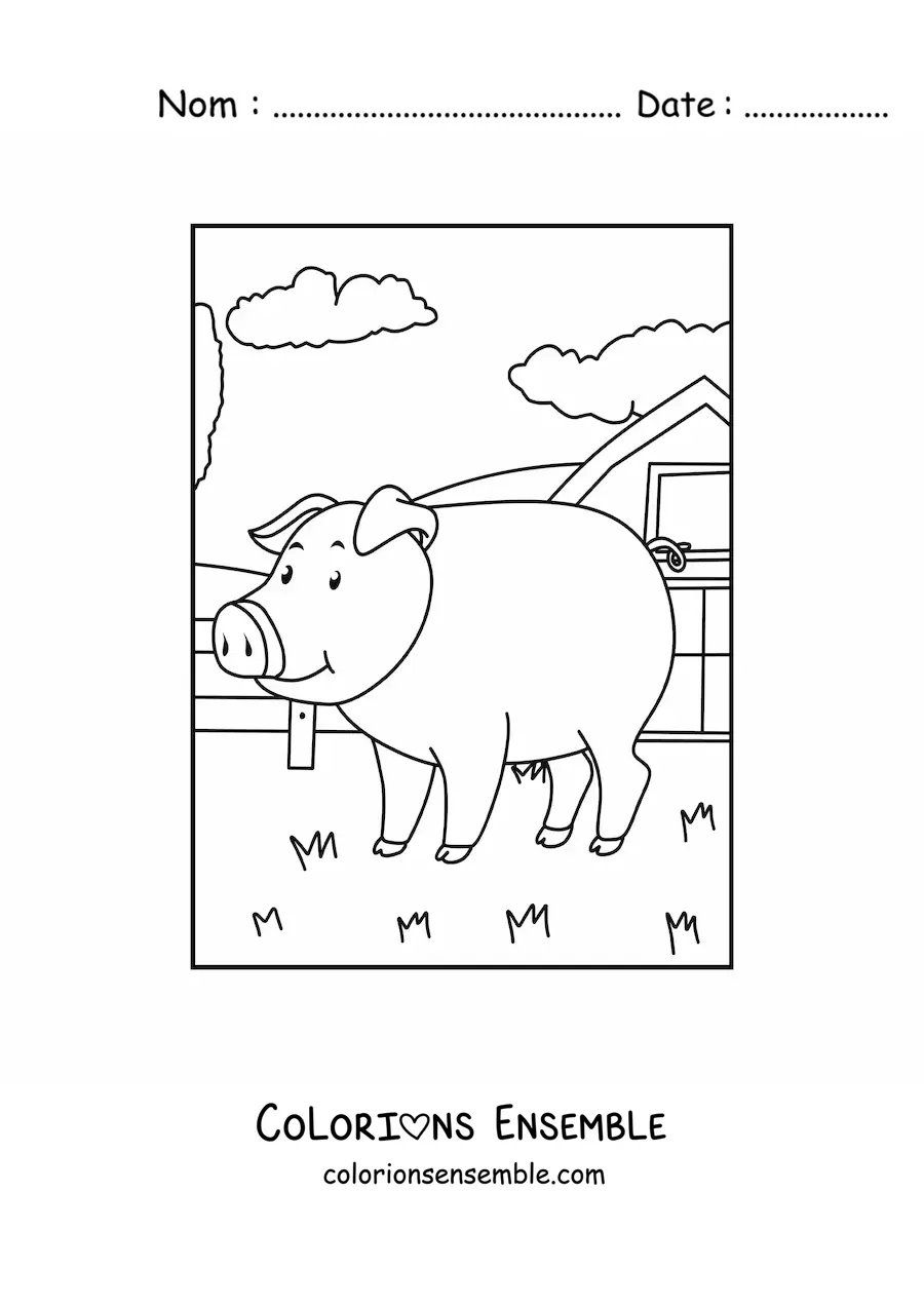 Coloriage d’un cochon à la ferme