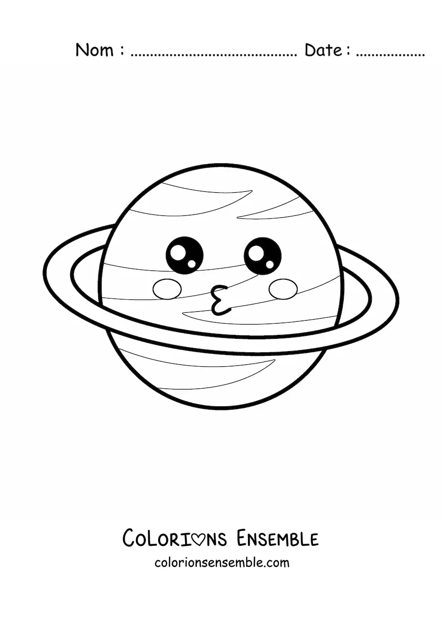 Coloriage d’une grande planète kawaii animée