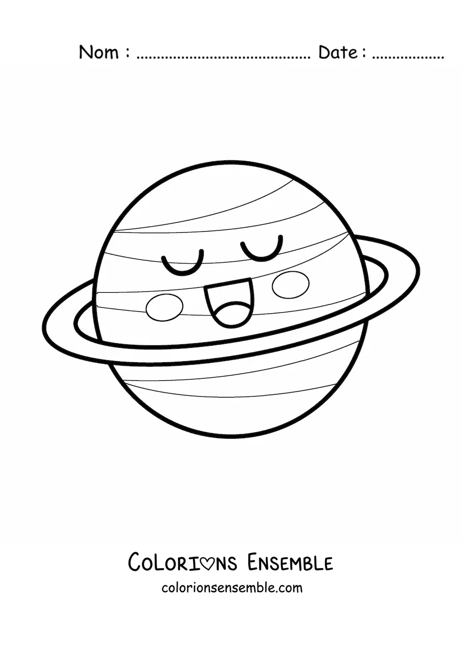 Coloriage d’une grande planète kawaii animée tout sourire