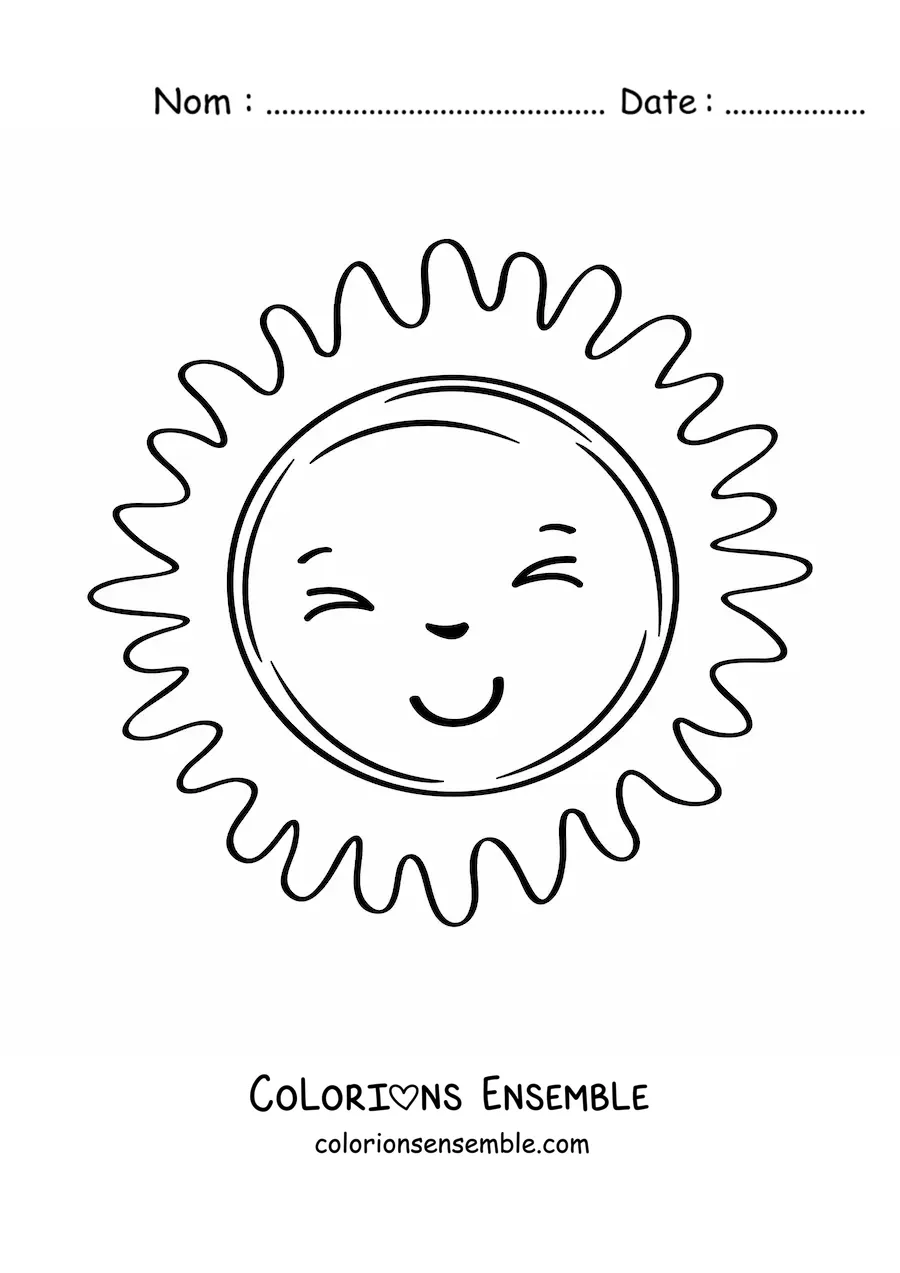 Coloriage d’un grand soleil kawaii animé tout sourire