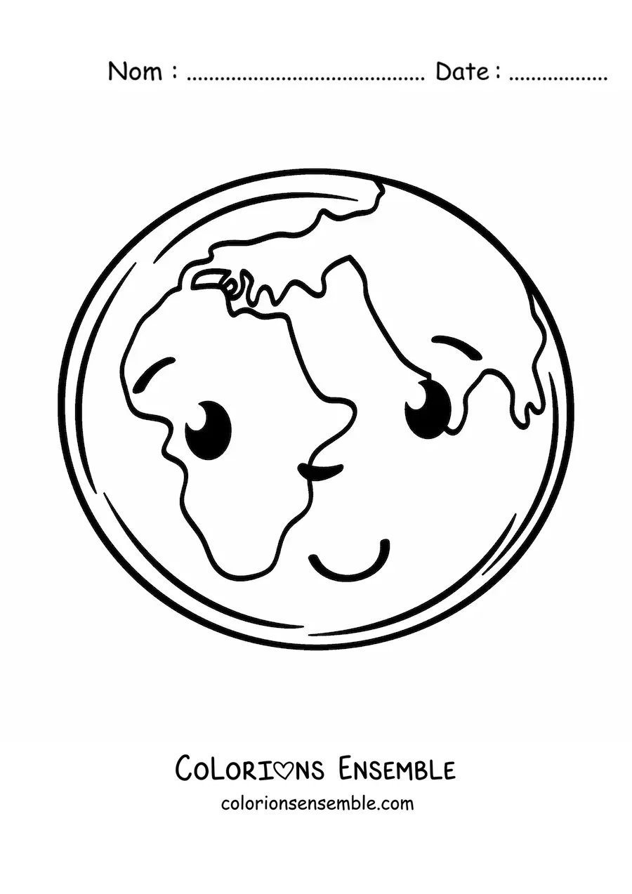Coloriage d’une jolie planète Terre kawaii animée