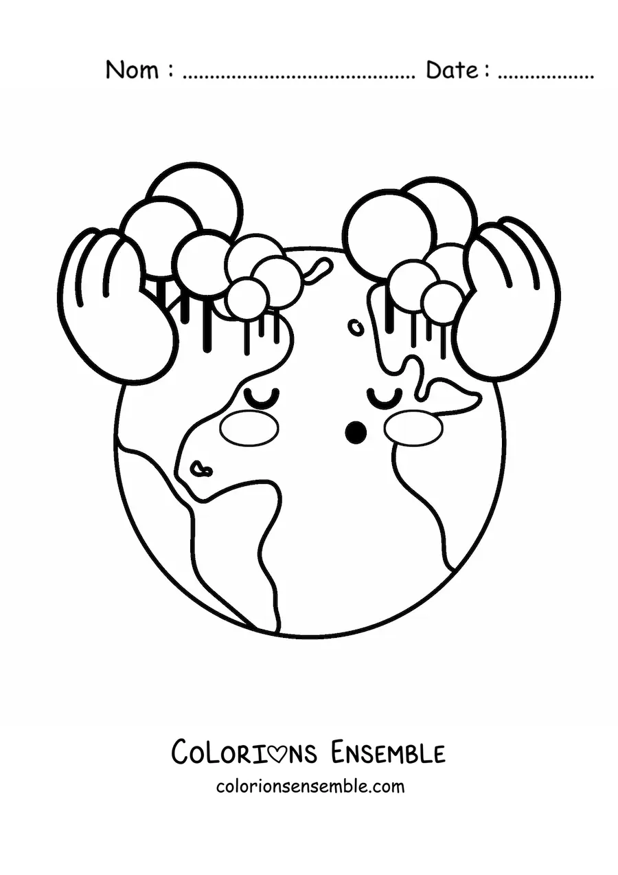 Coloriage des arbres de la planète Terre kawaii qui produisent de l’oxygène