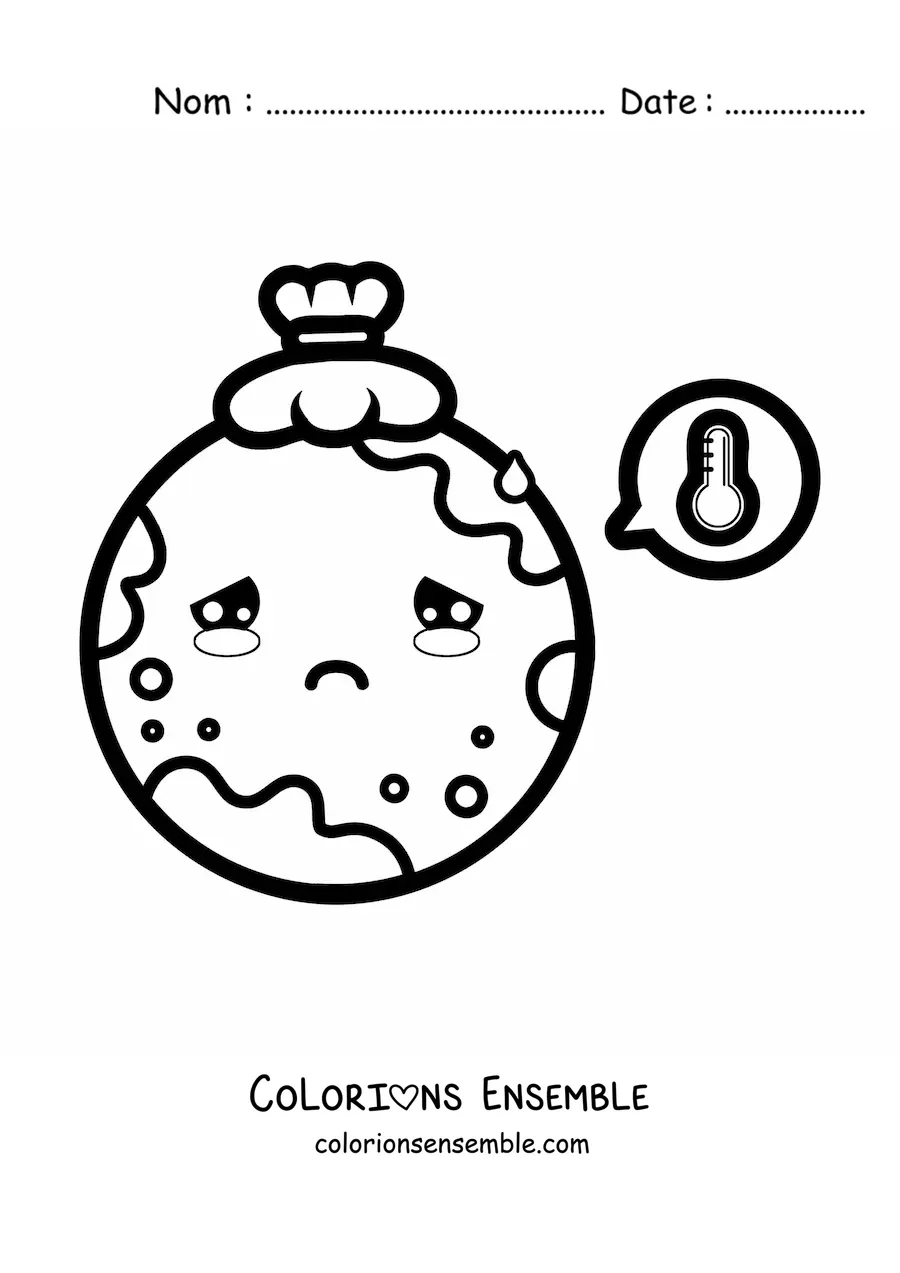 Coloriage de la planète Terre malade kawaii