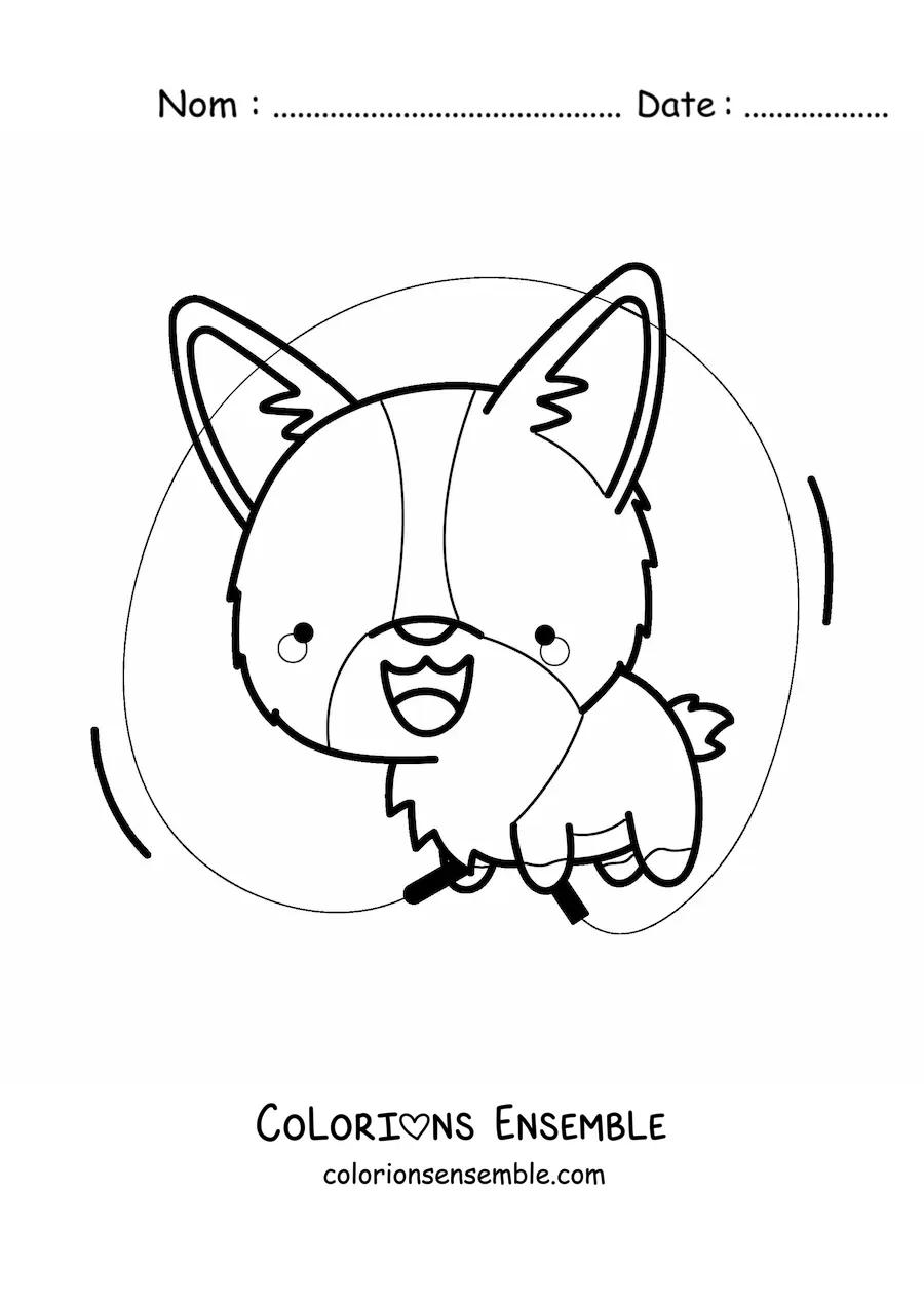 Coloriage d’un chien kawaii animé qui saute à la corde
