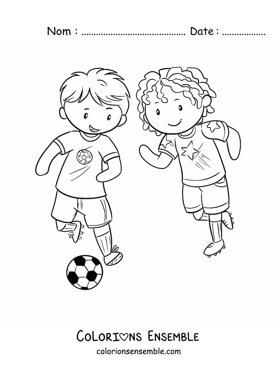 Coloriage d’une fille et d’un garçon qui jouent au football