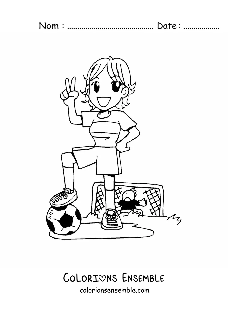 Coloriage d’une fille de style anime qui joue au football