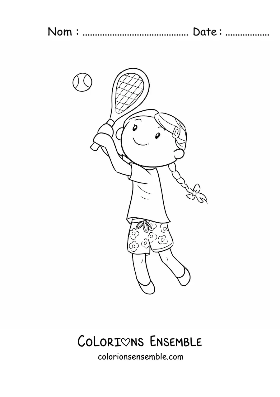 Coloriage d’une fille qui joue au tennis