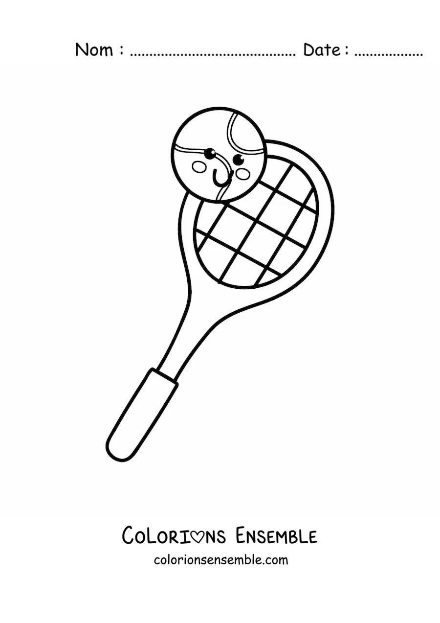 Coloriage d’une raquette et d’une balle de tennis kawaii