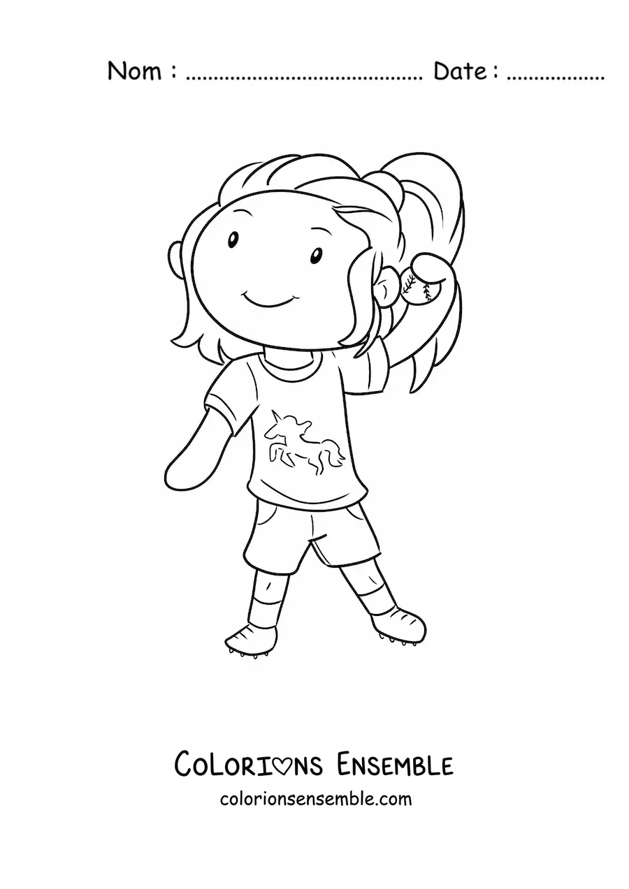Coloriage d’une fille qui joue au baseball