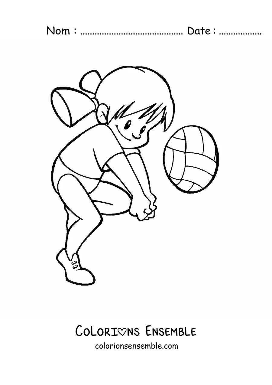 Image à colorier d'une fille kawaii qui joue au volley-ball