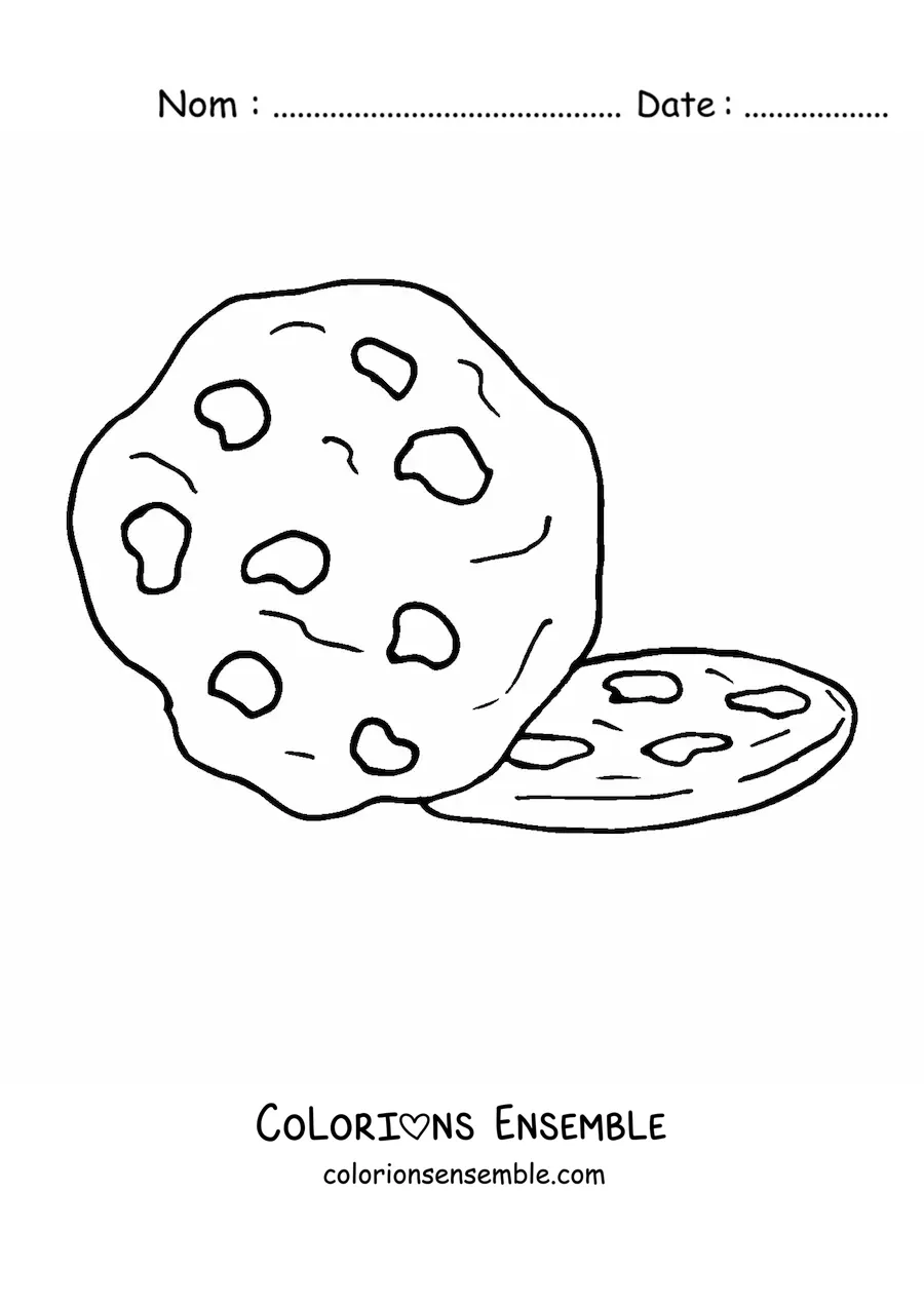 Image à colorier de deux biscuits aux pépites de chocolat