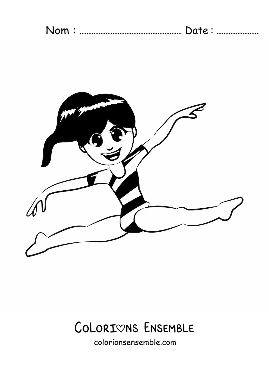 Image à colorier facile d'une petite fille qui fait de la gymnastique