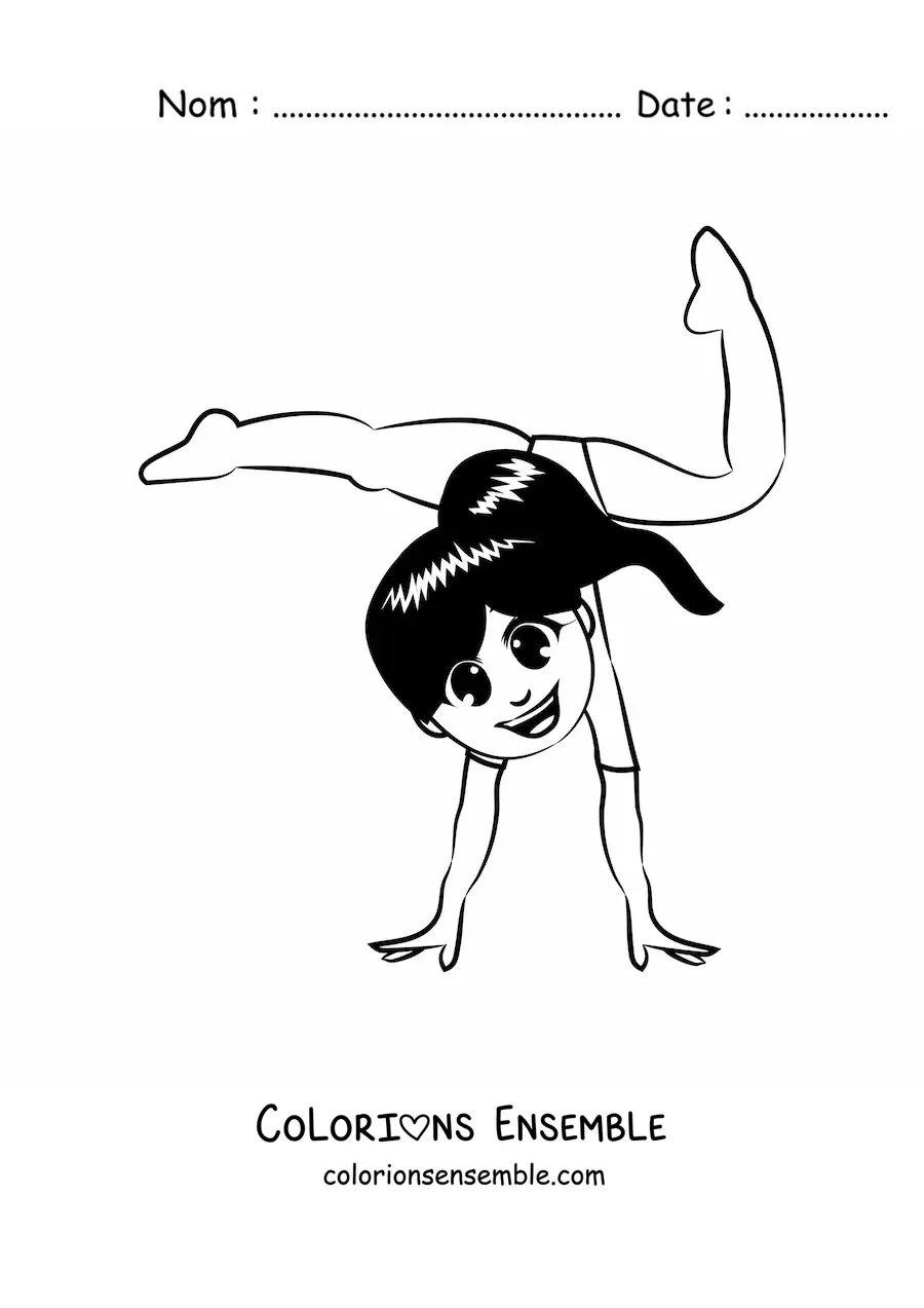 Image à colorier d'une petite fille adorable qui fait de la gymnastique rythmique