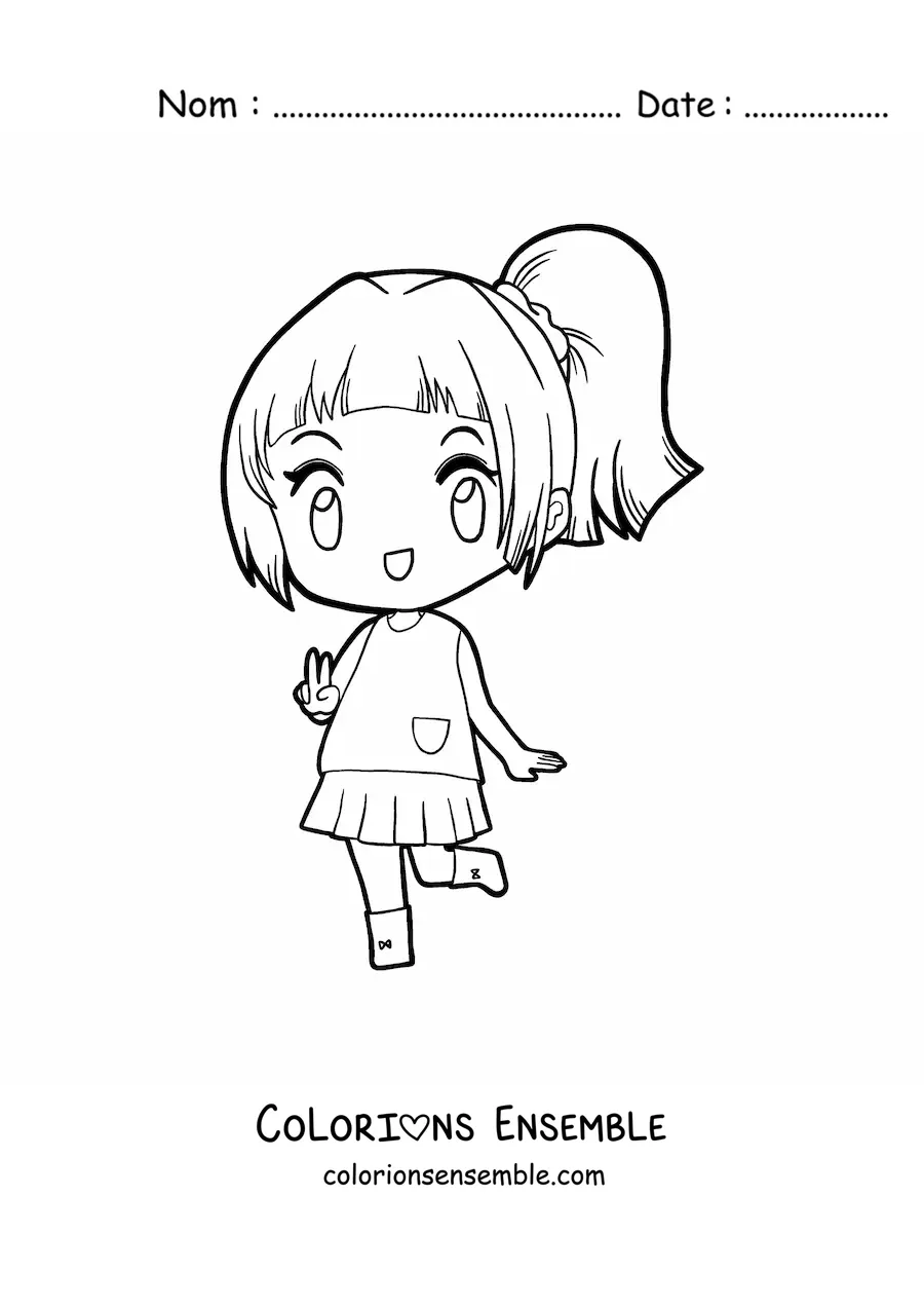 Image à colorier d'une poupée kawaii chibi en uniforme à jupe
