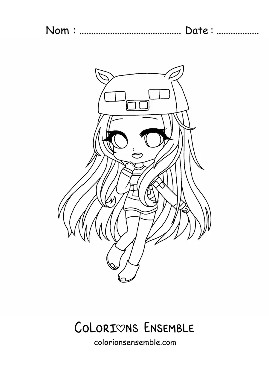Image à colorier d'une fille fashion kawaii chibi en pull et bonnet