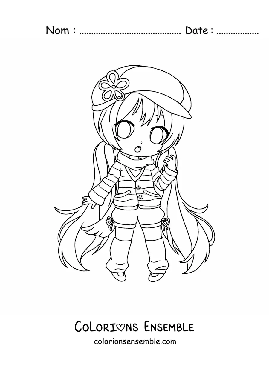 Image à colorier d'une fille fashion kawaii chibi en tenue d'hiver