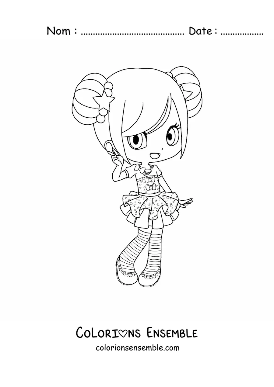 Image à colorier d'une fille fashion kawaii chibi en jolie jupe