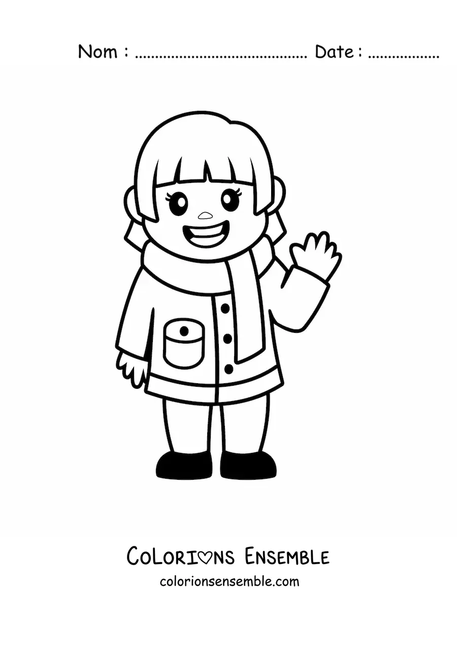 Image à colorier d'une petite fille kawaii en tenue d'hiver