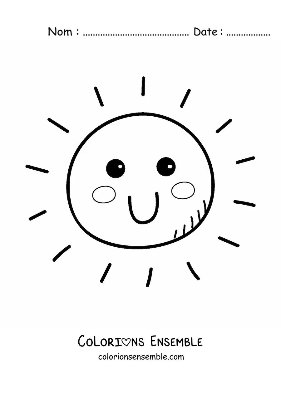 Image à colorier d'un grand Soleil kawaii animé