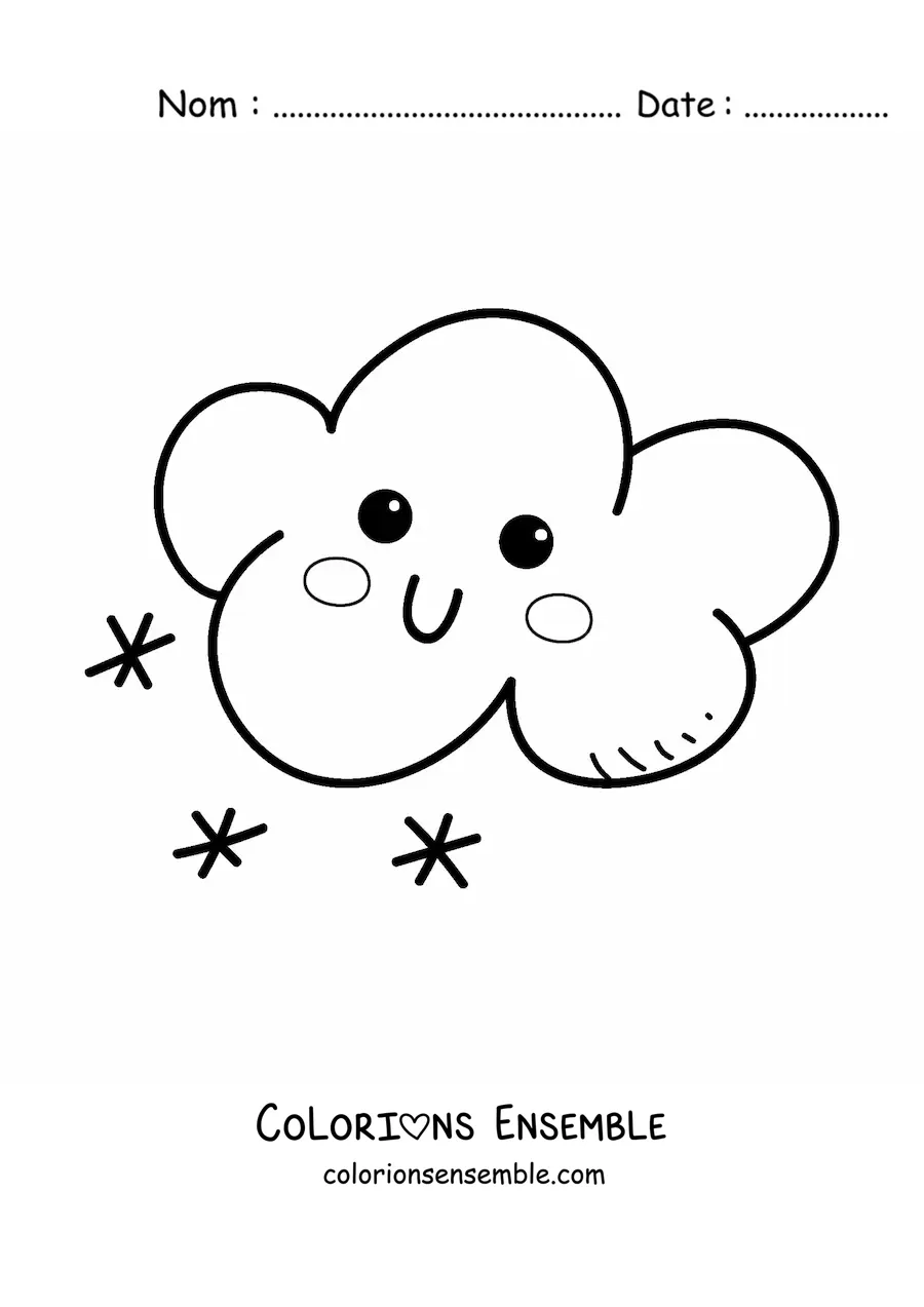 Image à colorier d'un nuage kawaii animé avec de la neige
