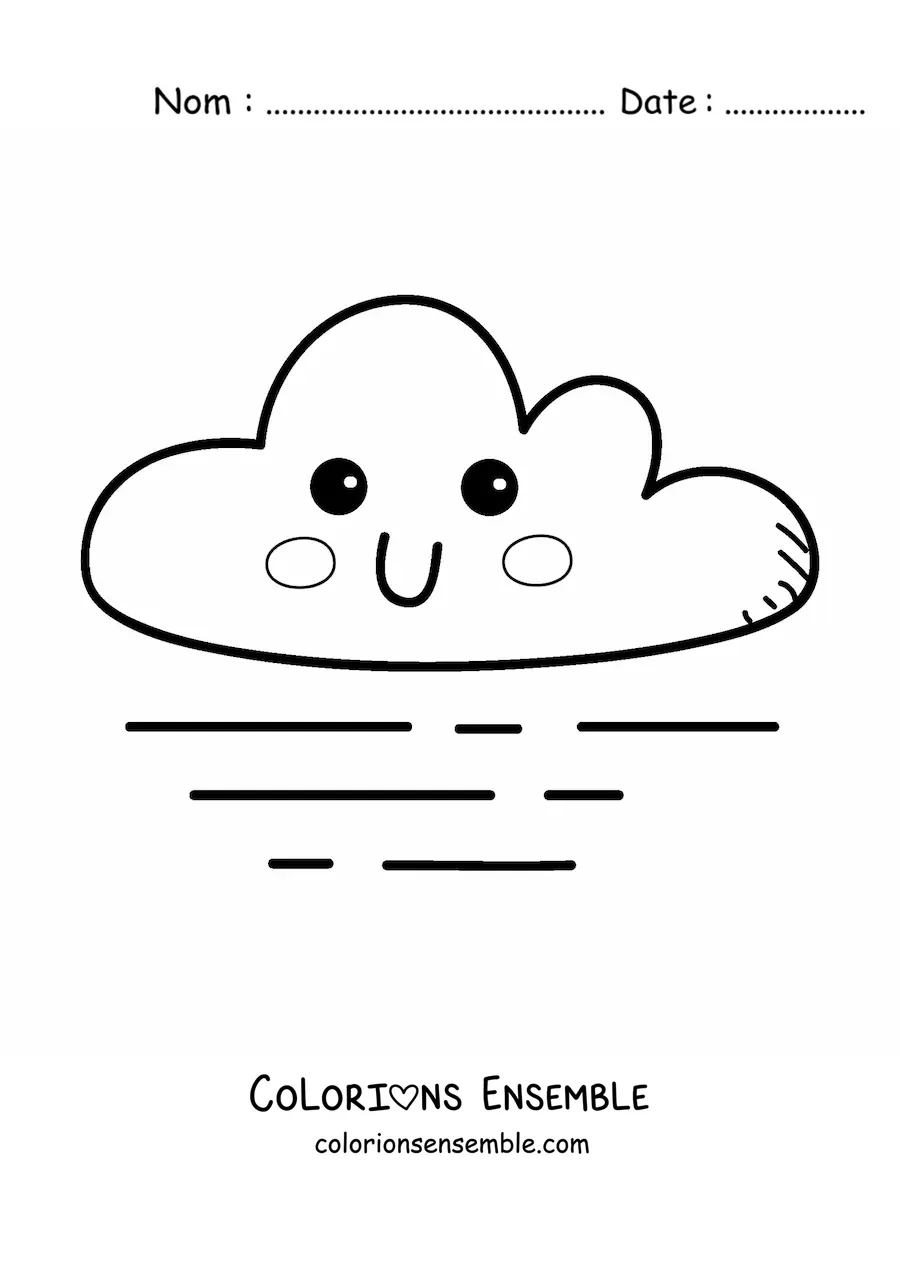 Image à colorier d'un nuage kawaii animé avec du vent