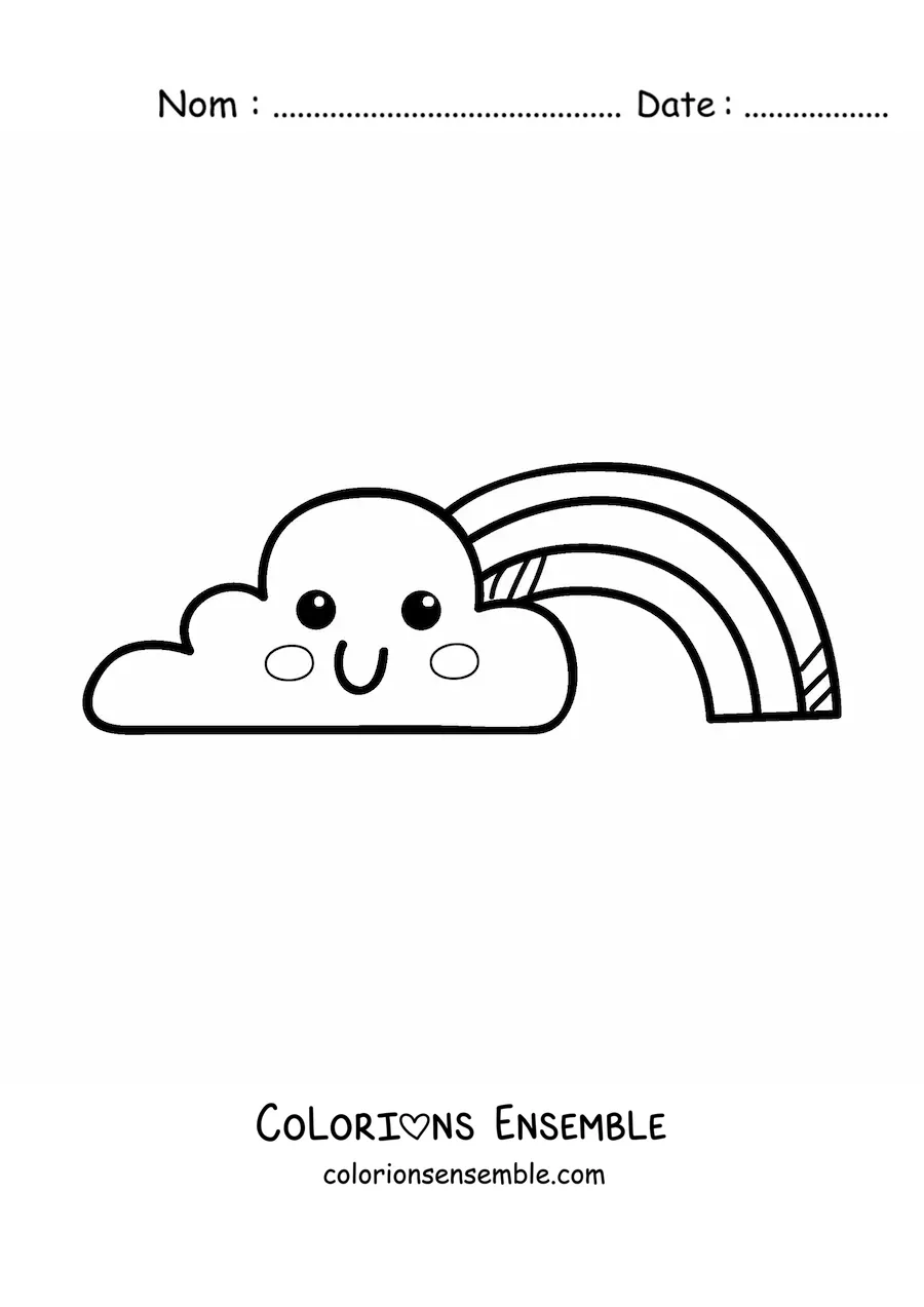 Image à colorier d'un nuage kawaii animé avec un arc-en-ciel
