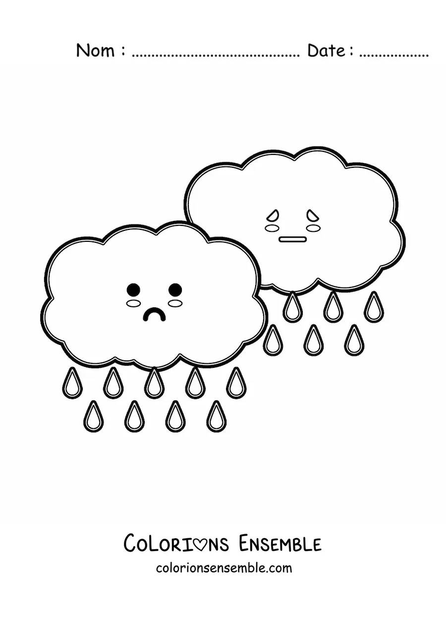 Image à colorier de nuages de pluie kawaii animés