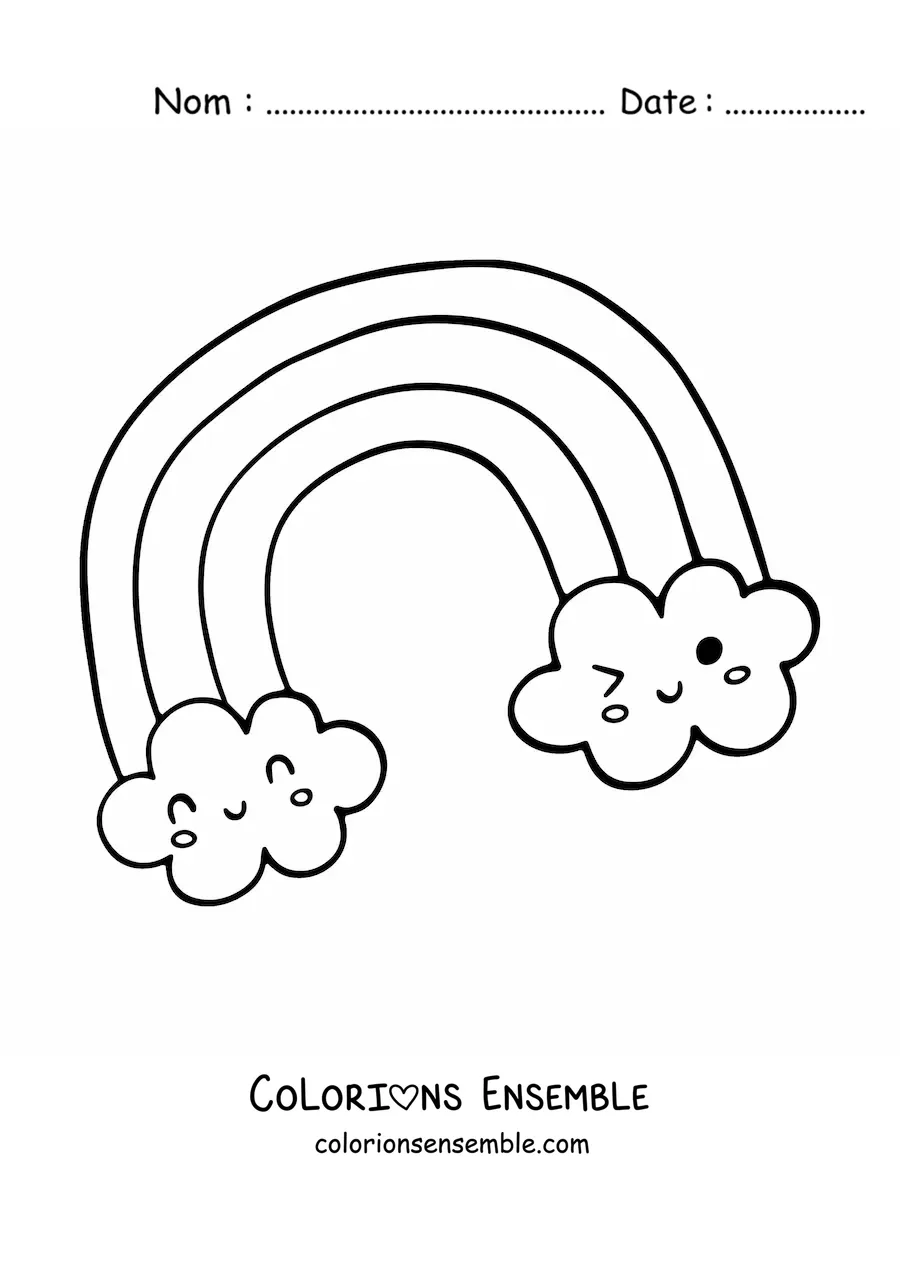 Image à colorier d'un arc-en-ciel kawaii