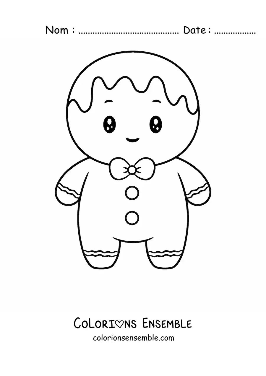 Image à colorier d'un bonhomme en pain d'épice kawaii