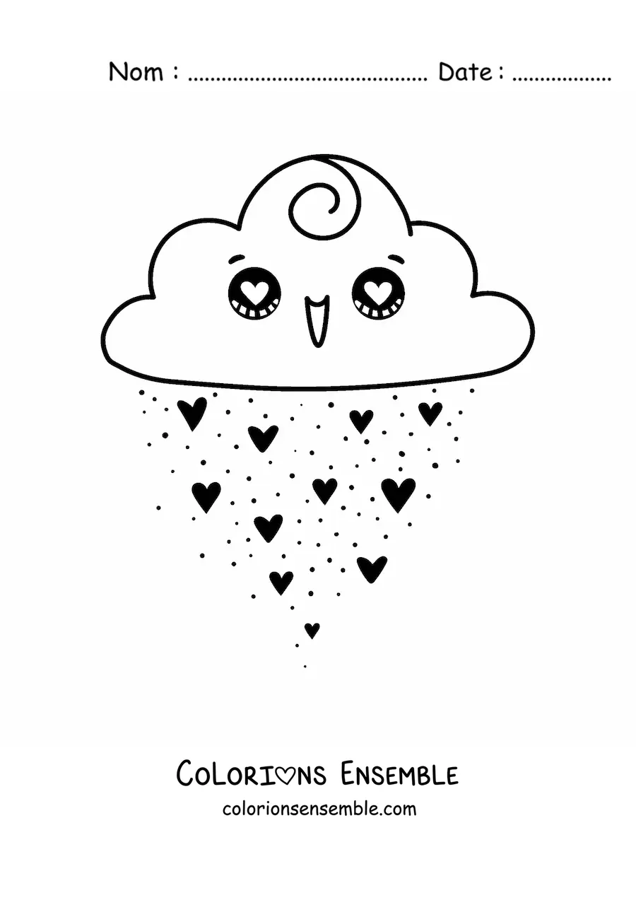 Image à colorier d'un nuage kawaii avec des cœurs