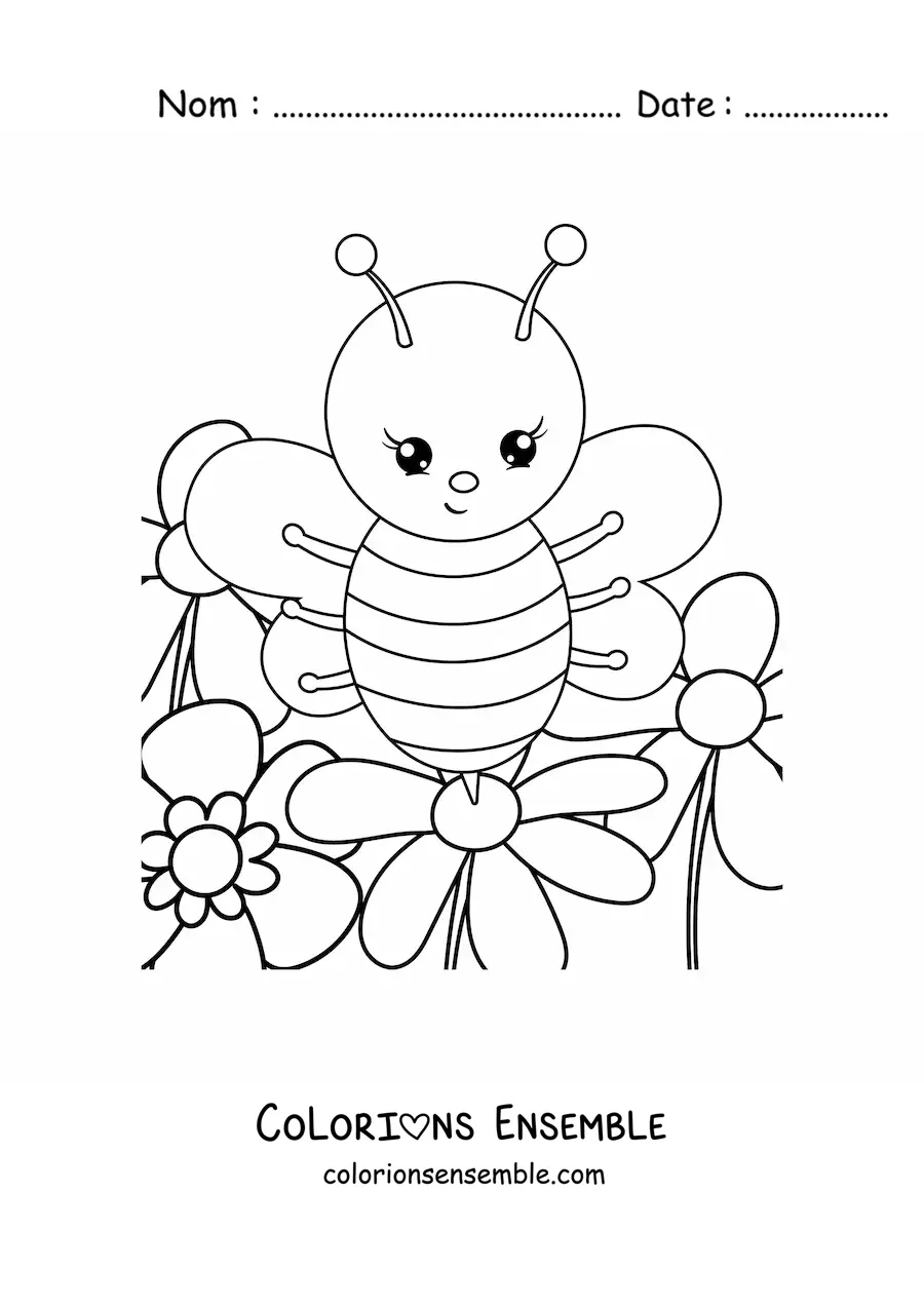Image à colorier d'une abeille animée au printemps