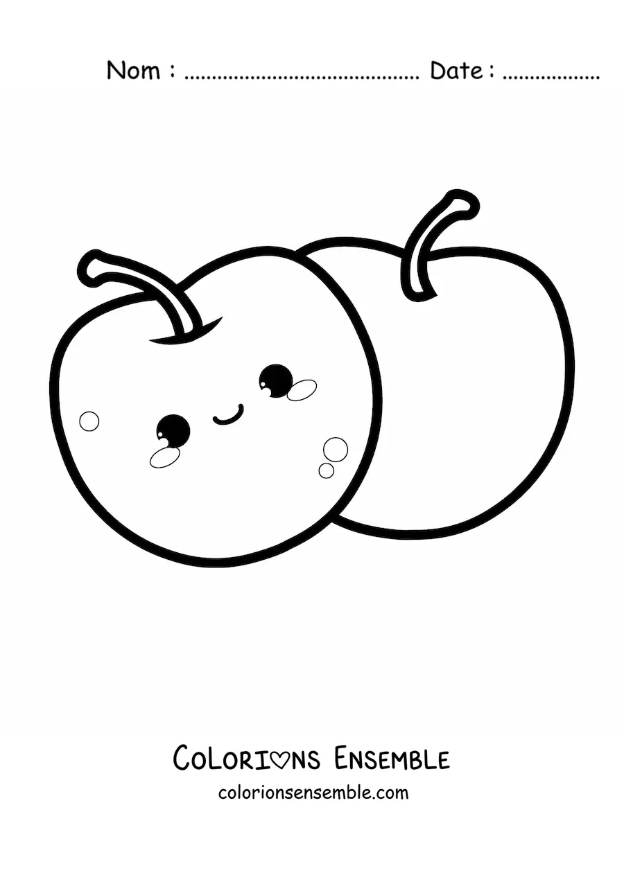 Image à colorier de deux cerises kawaii